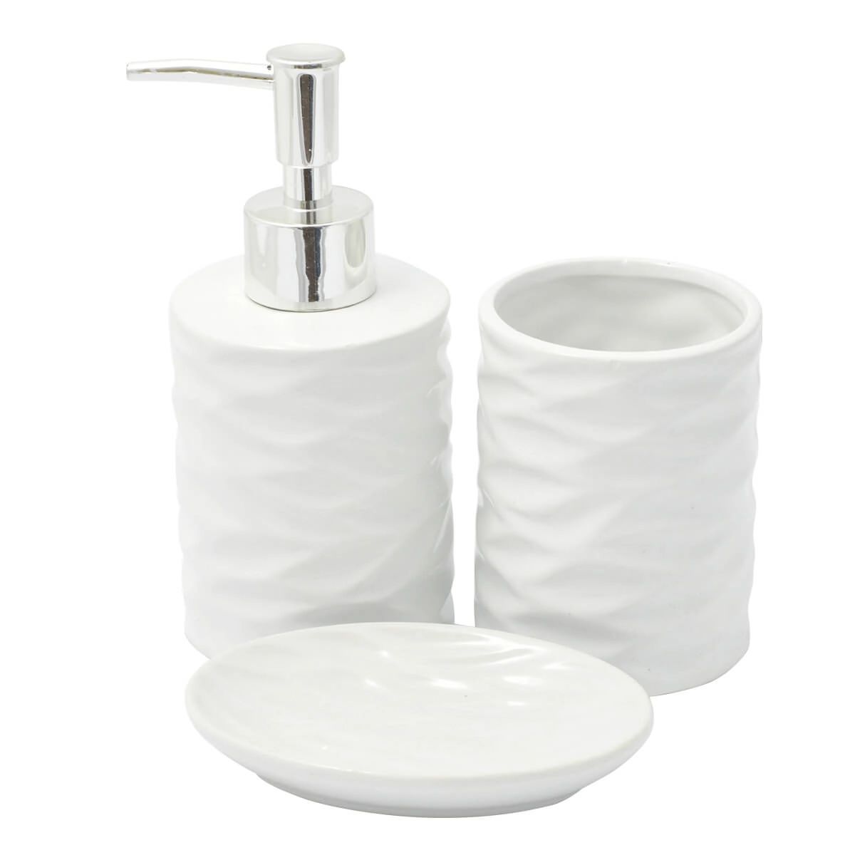 Kit Banheiro Lavabo Branco Com Dispenser 3 Peças Ondas 4485