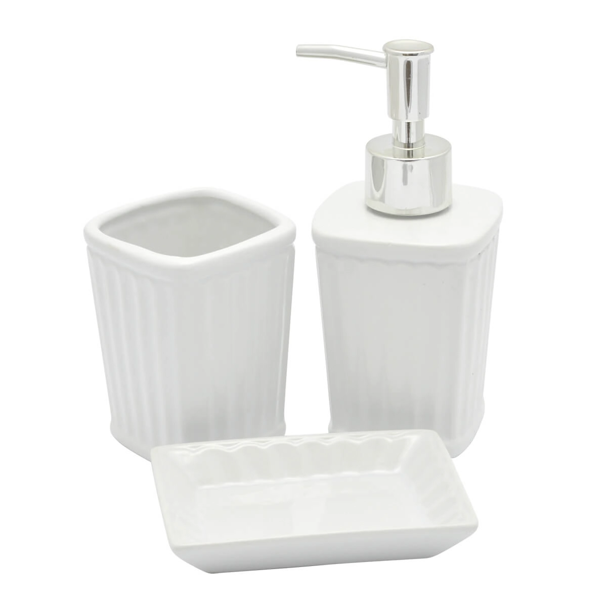 Kit Banheiro Lavabo Branco Com Dispenser 3 Peças 4487