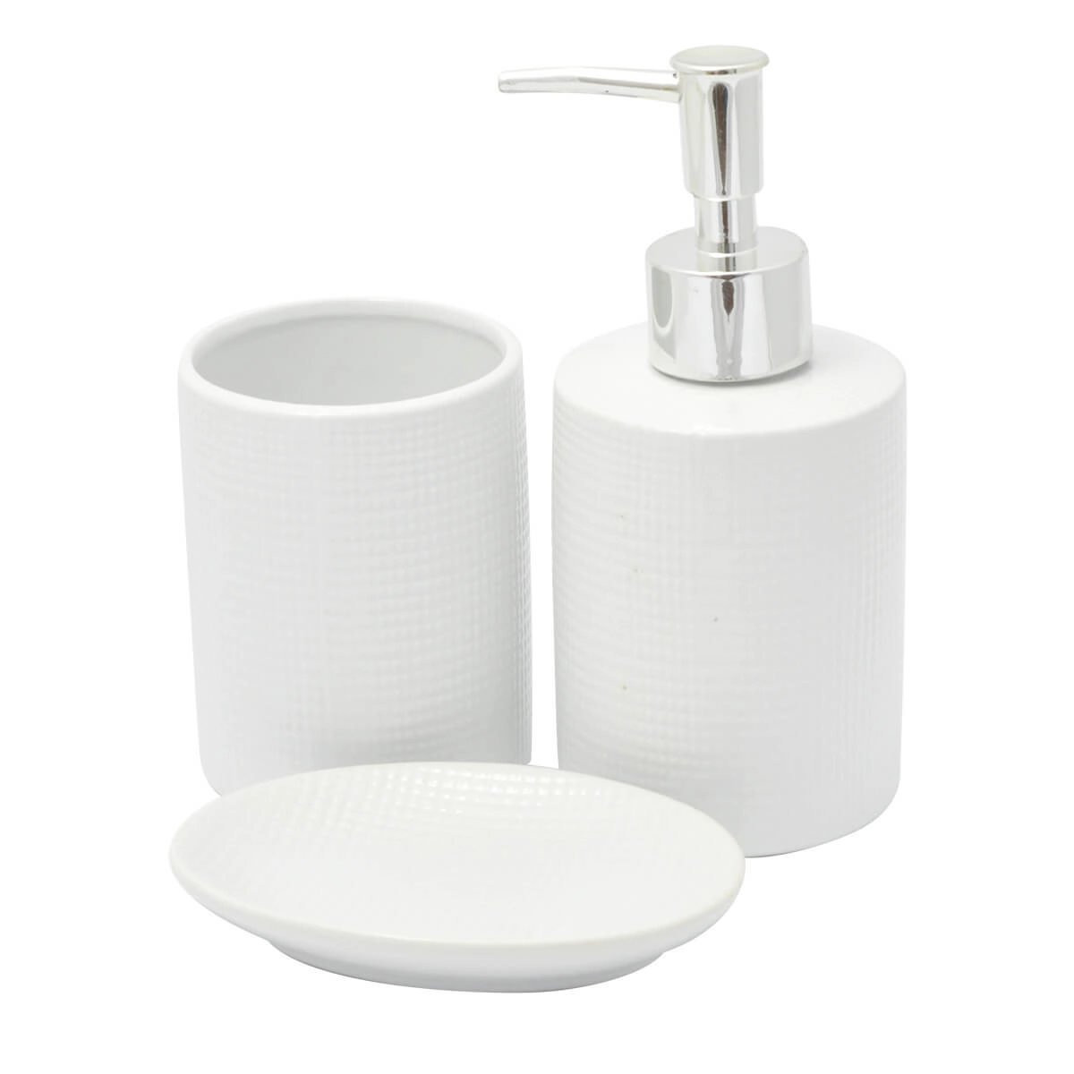 Kit Banheiro Lavabo Branco Com Dispenser 3 Peças 4484 Prata