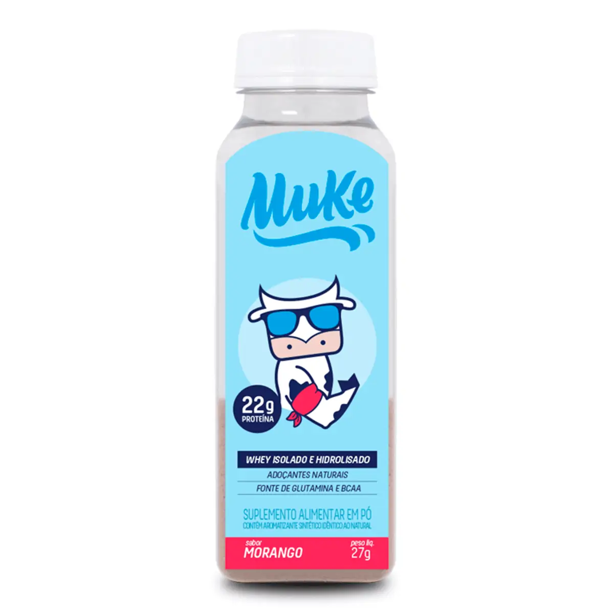Whey Isolado e Hidrolisado Muke Garrafinha Morango 27g - Mais Mu