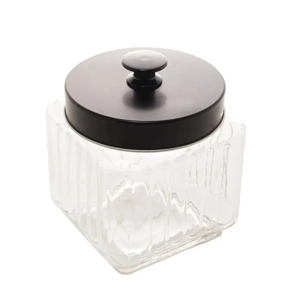 Pote vidro com tampa metal preta 12x12x14cm 1,2l Lyor