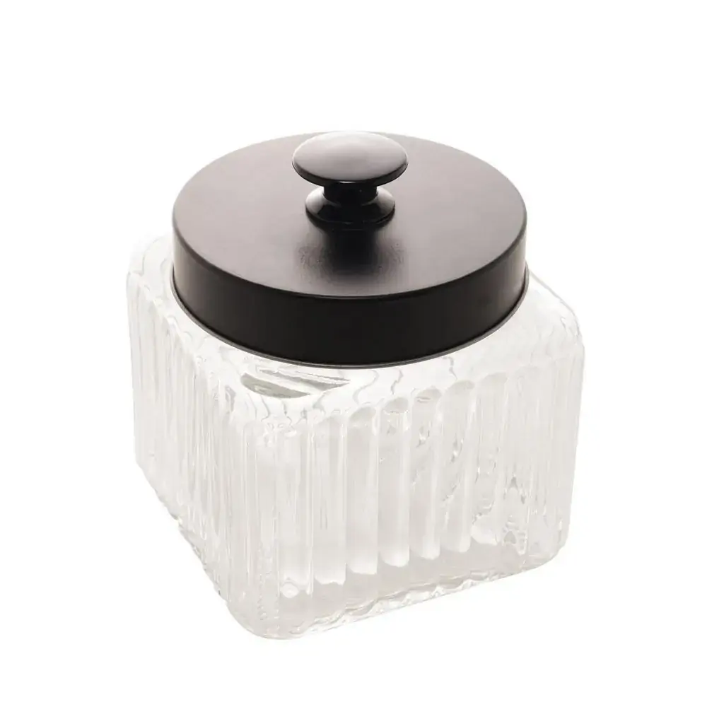 Pote vidro com tampa metal preta 12x12x12cm 800ml Lyor