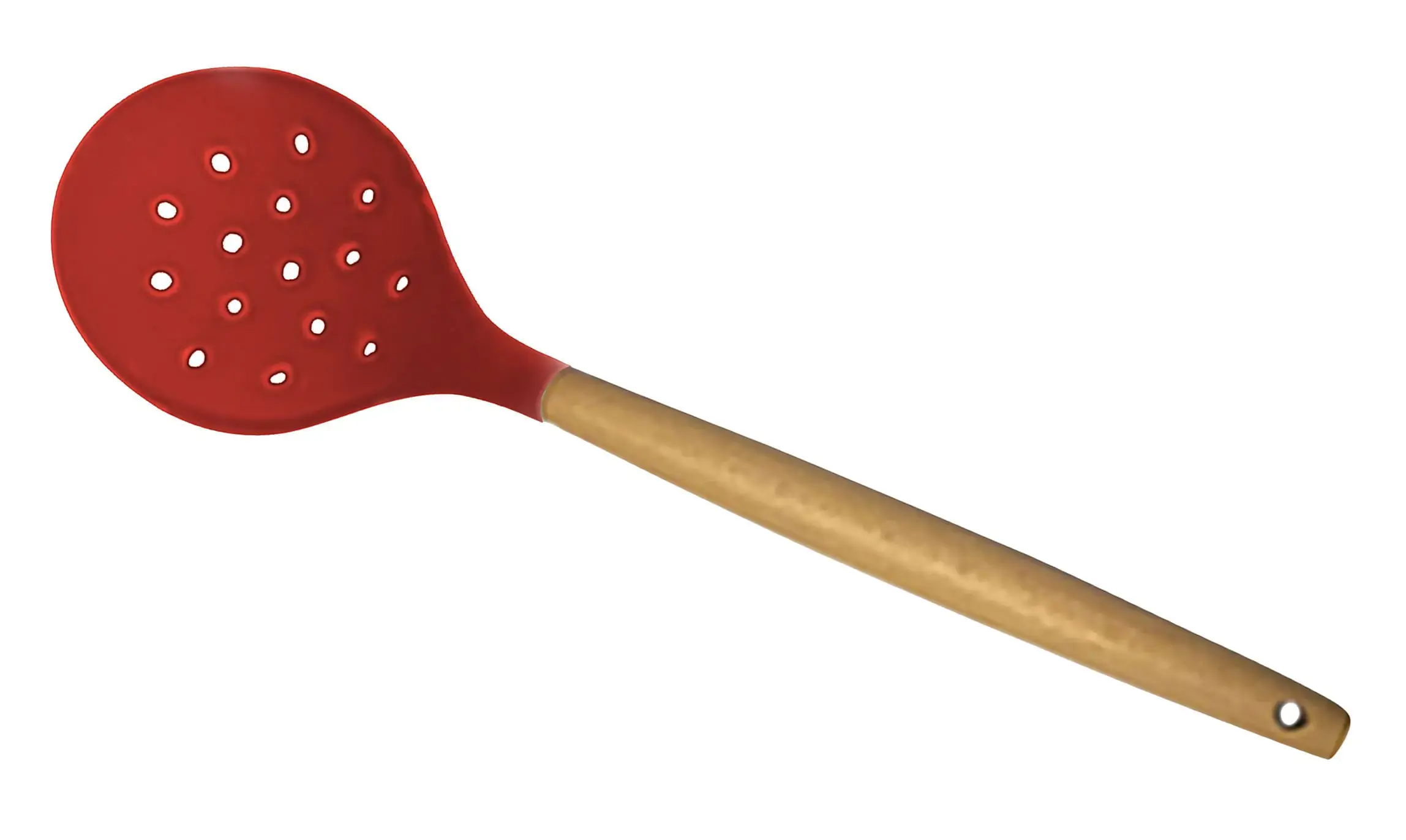Escumadeira Silicone Cbo Bambu Charmy Vermelho 31,5cm Lyor