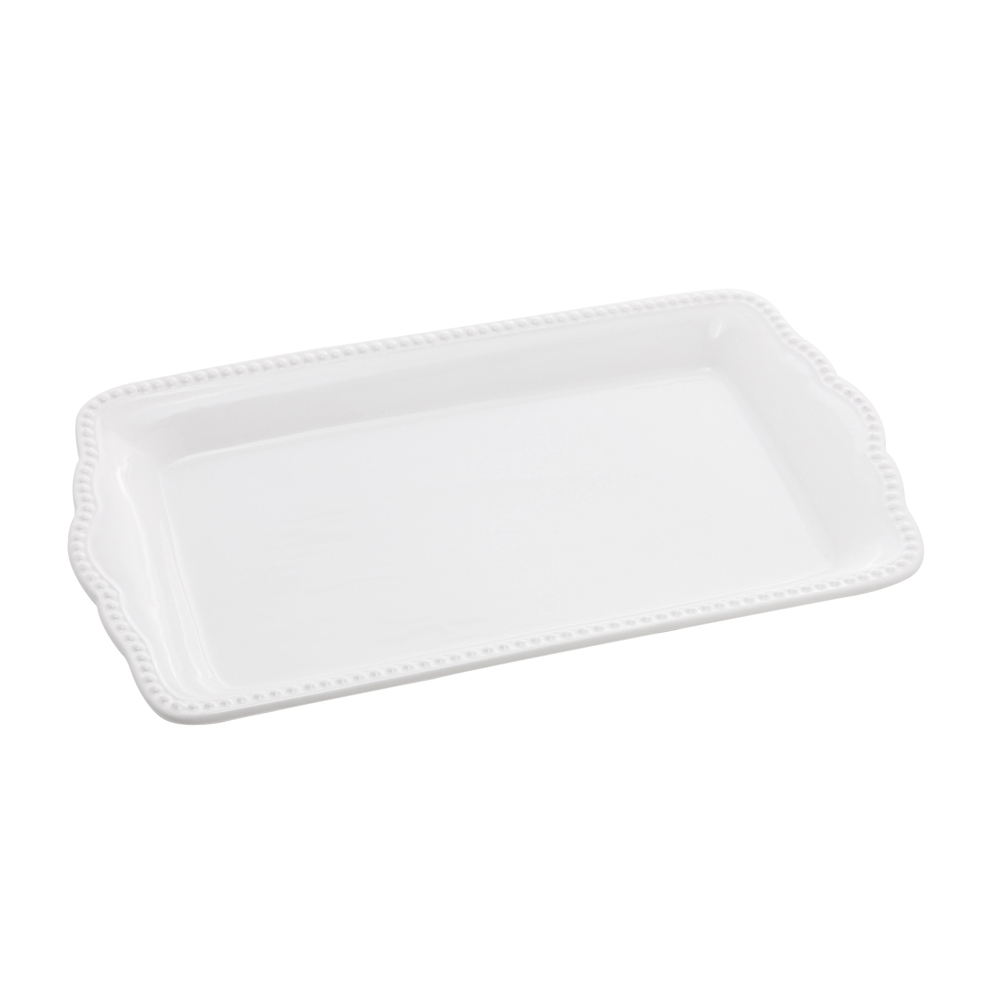 Bandeja Ceramica Dots Branca 28x16x3cm Ref.1958