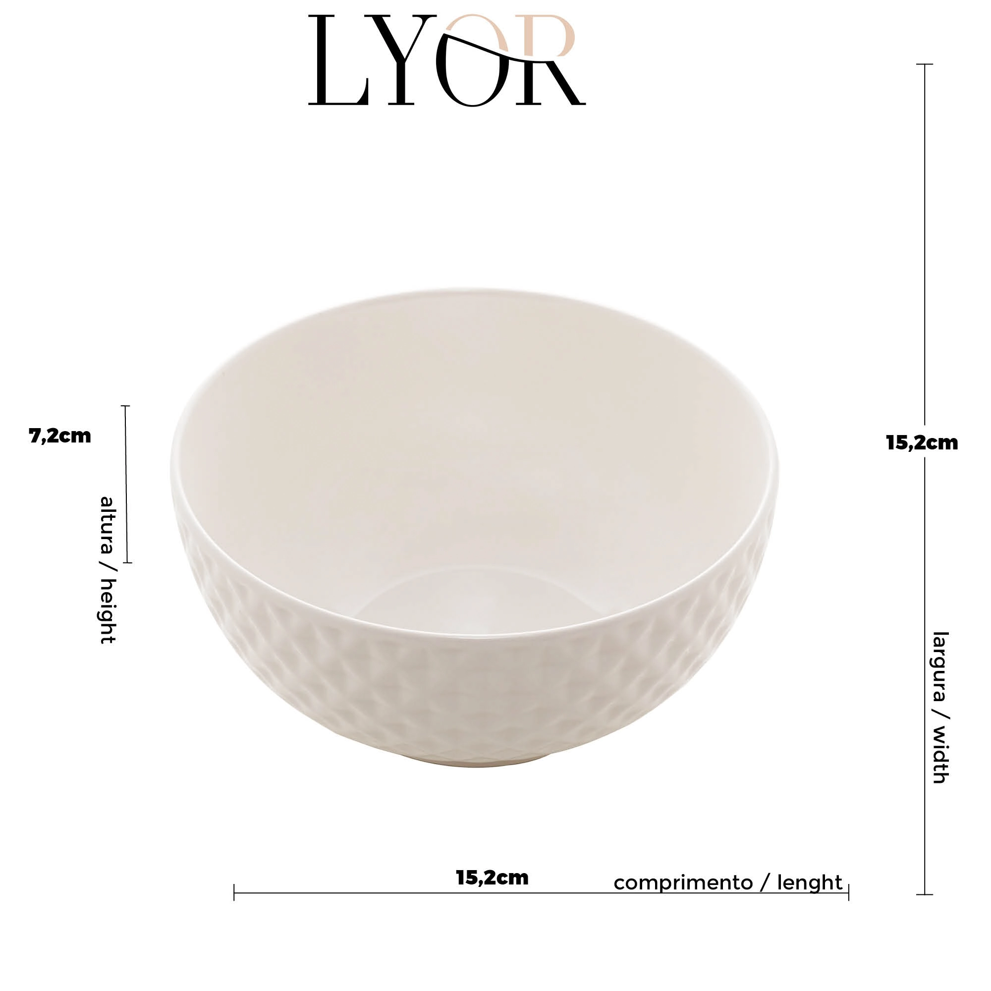 Bowl Porcelana New Bone Diamond Branco 15.2x7.2cm 2400 Lyor