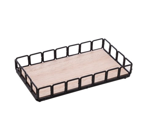 Bandeja Retangular Metal Fundo Mdf Preto Fosco 21x13x4.5cm 2503 Lyor