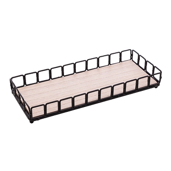 Bandeja Retangular Metal Fundo Mdf Preto Fosco 30.5x13x4.5cm 2504 Lyor