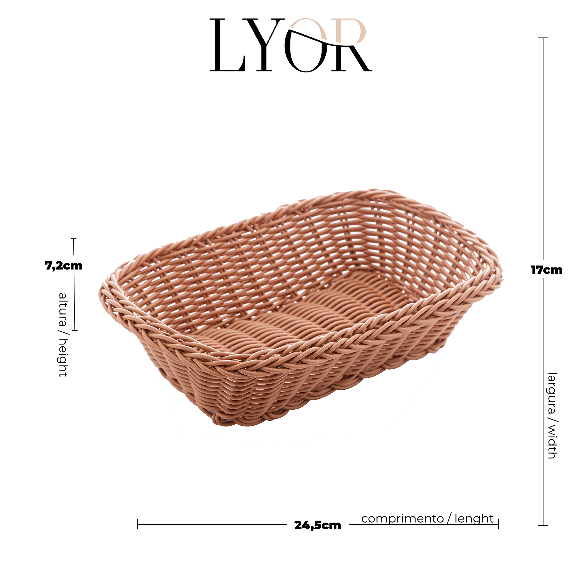 Cesta Rattan Retangular Plastico 24x17x7cm 2595 Lyor