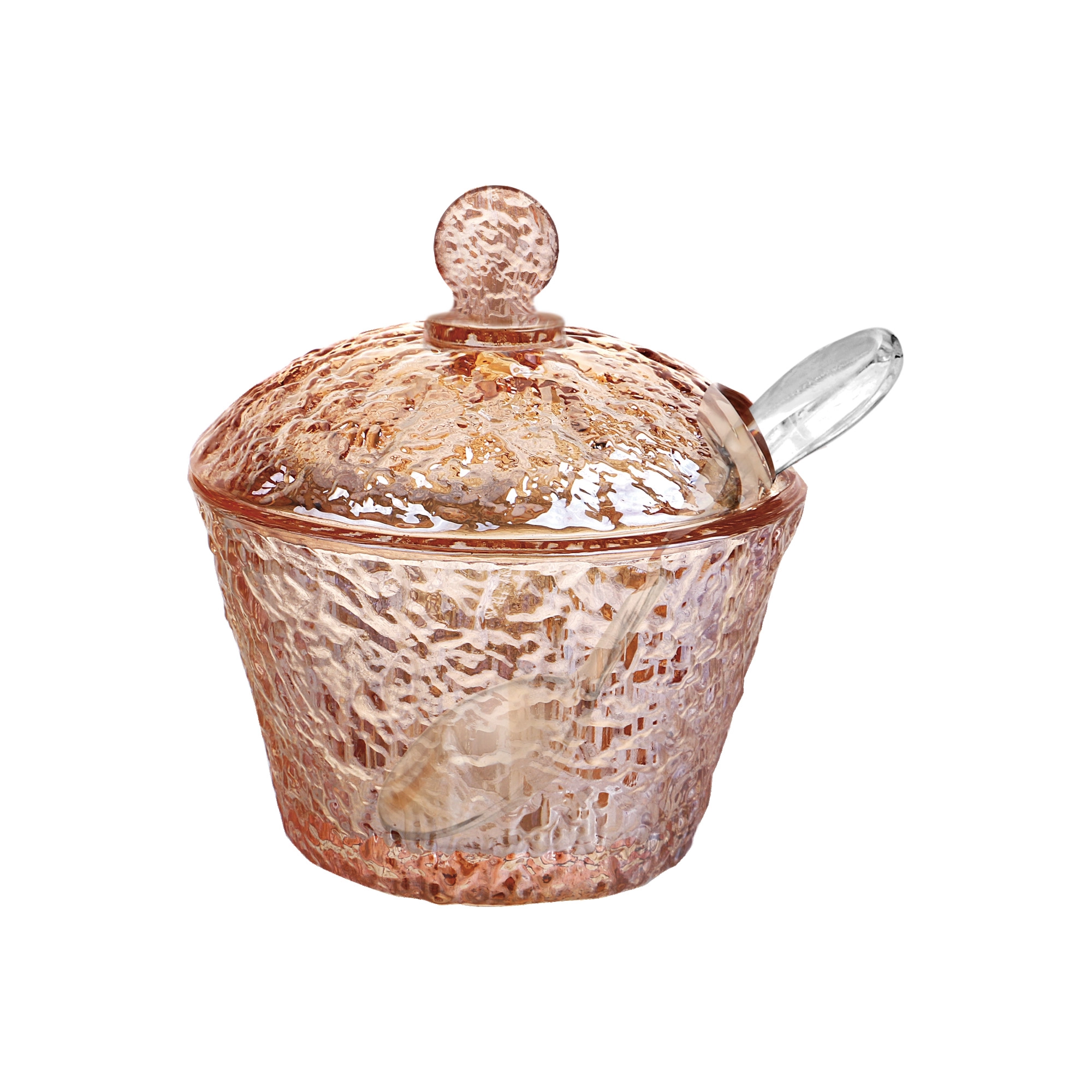Acucareiro Cristal Martelado Colher Tampa Petra Ambar 10cm 2789 Lyor