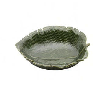 Prato Lyor Decor De Ceram Ban Leaf Verde 30x205x65cm Imp