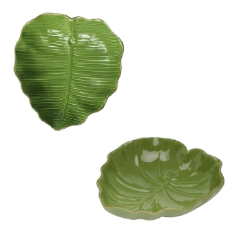 Prato Lyor Decor De Ceram Banana Leaf Verde 285x27x7cm Imp