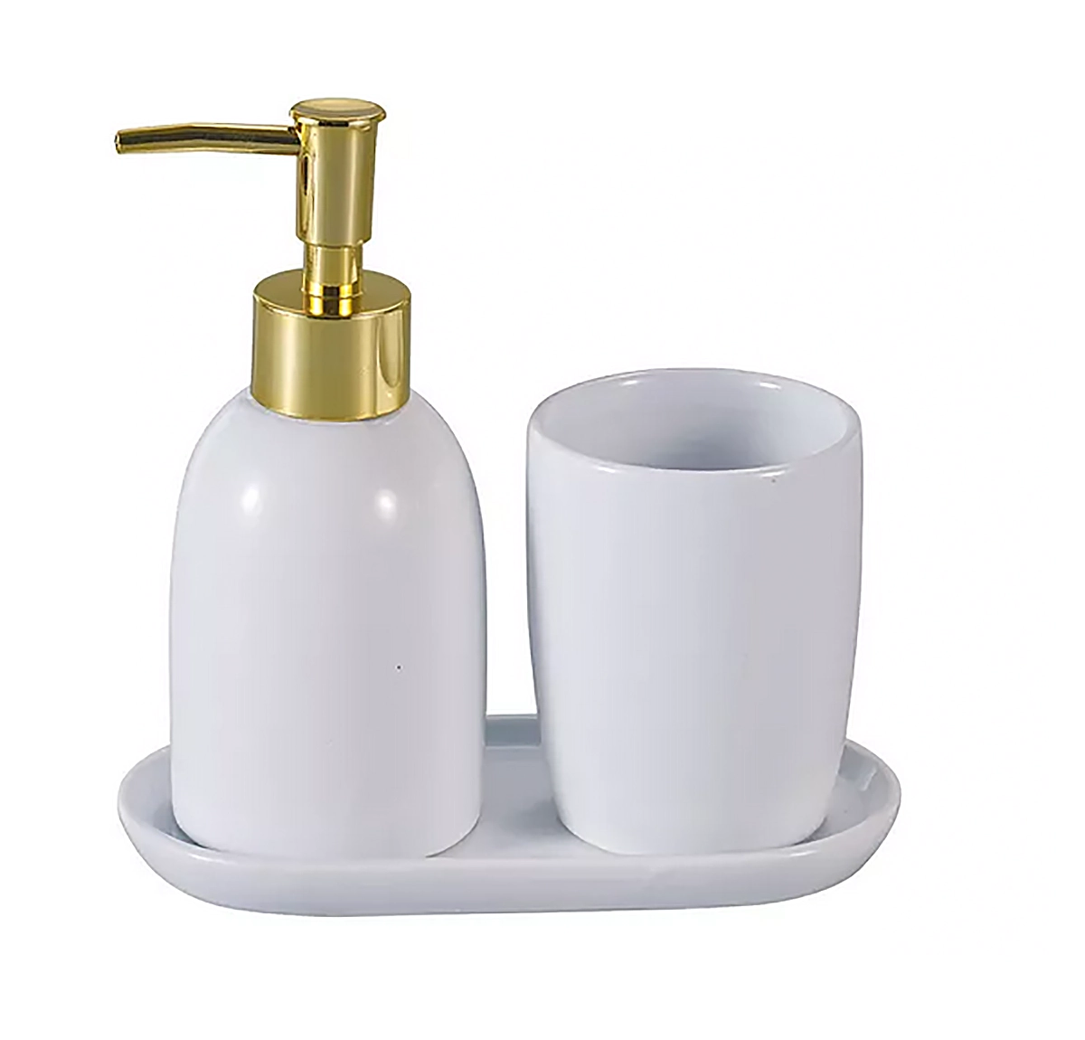 Conjunto Kit Banheiro Cerâmica Branco E Dourado Londres