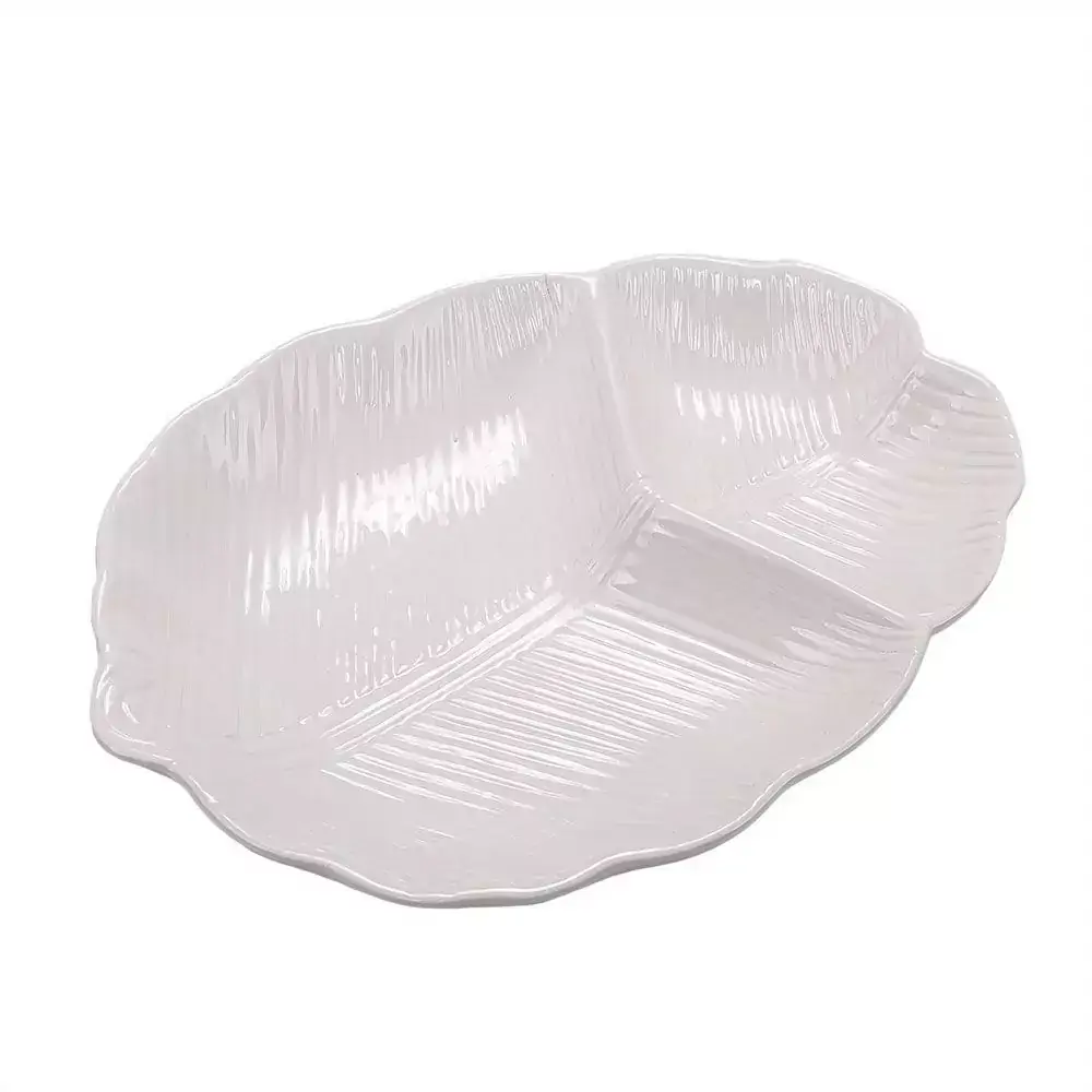 Prato Decorativo Leaf Banana Cerâmica Branco 26,5cm