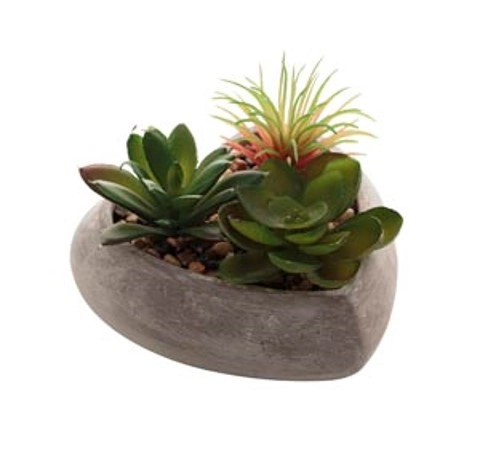 Vaso De Concreto C/suculenta Coracao Cinza 11x11x8,5cm