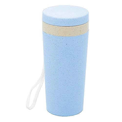 Copo Termico De Bambu E Pp Parede Dupla Com Alca E Tampa Azul 310ml