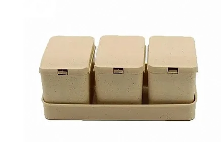 Cj 3 Porta Temperos De Bambu Pp C/colher Bandeja Lines Rosa 10x18x7cm 5210