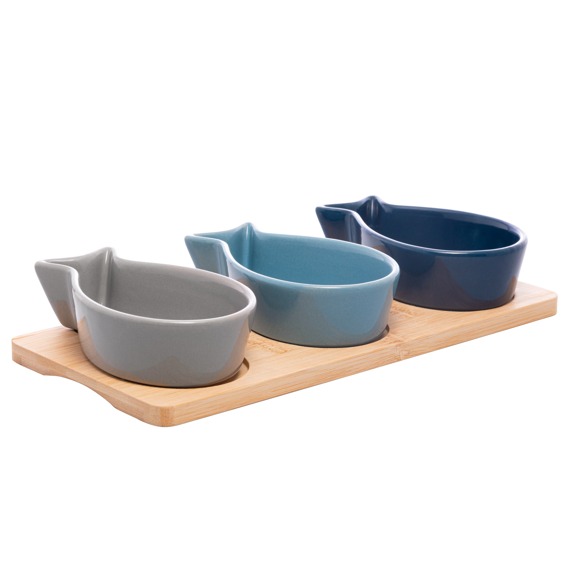 Conjunto 3 Petisqueiras Com Bandeja De Bambu 25cm X 12cm X 4cm Lyor