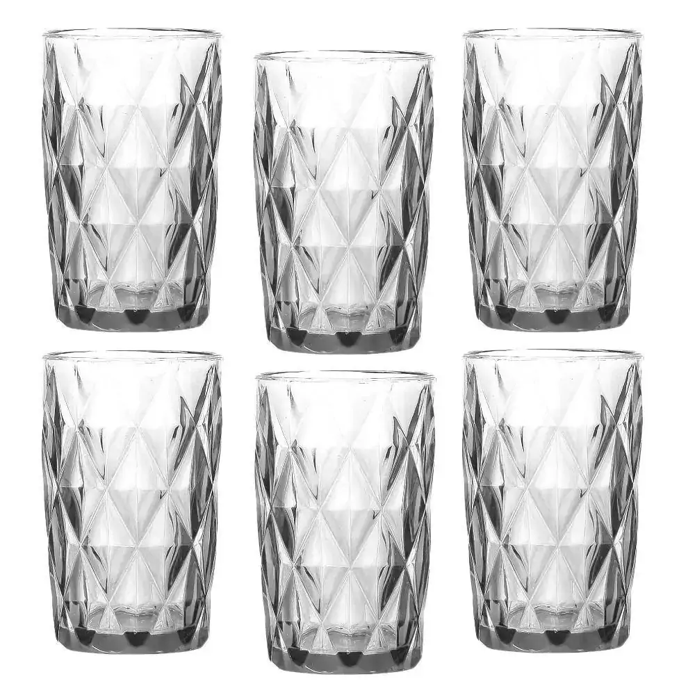 Jogo 6 Copos água suco Altos Diamond Transparente Lyor 350ml