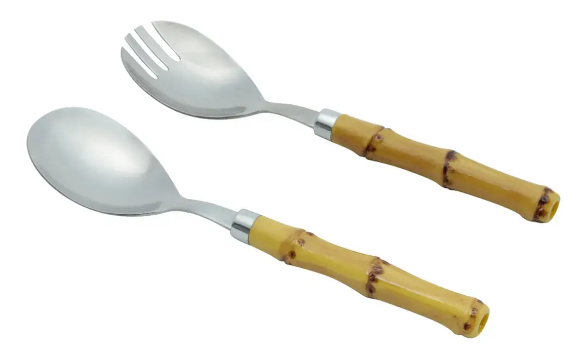 Cj 2pc P Salada Aco Inox Bambu Natural Luxo 21cm 7026 Lyor