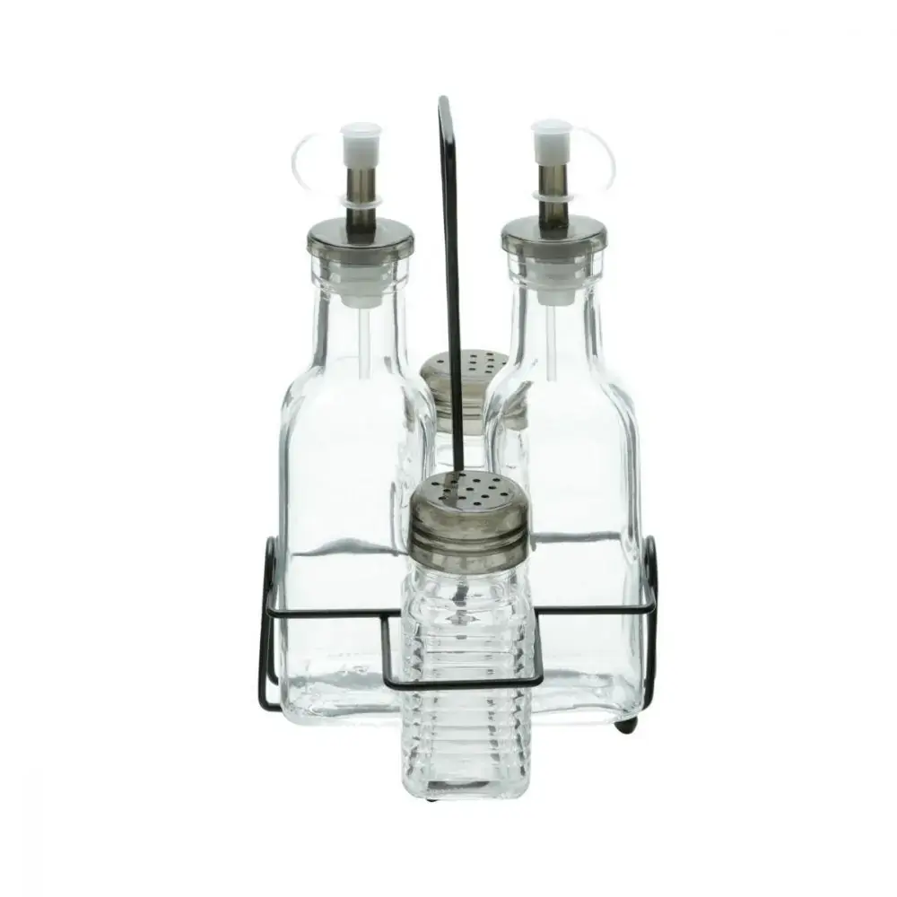 Conjunto de Galheteiro de Vidro com Suporte de Ferro 4PÇS 250ML/70ML LYOR 7088