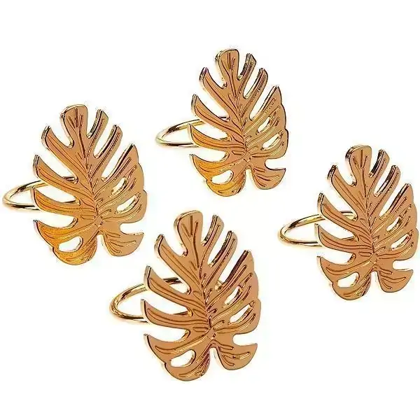 Conjunto de Anéis Para Guardanapo Zamac Leaf Dourado LYOR 7632