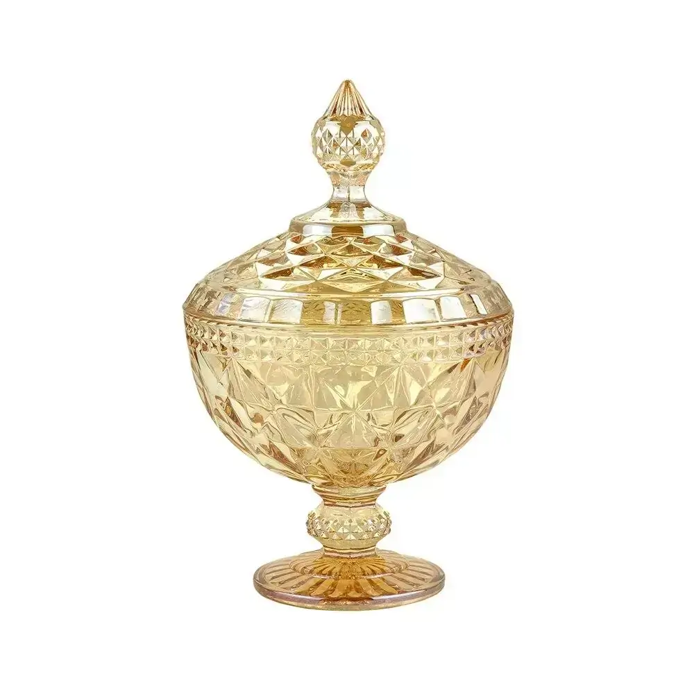 Potiche com Pé Lyor Diamond Âmbar Metalizado 15 x 23 cm