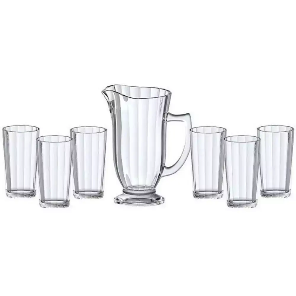 Jogo de Jarra e Copos Line em Vidro 7 Pcs Transparente Lyor
