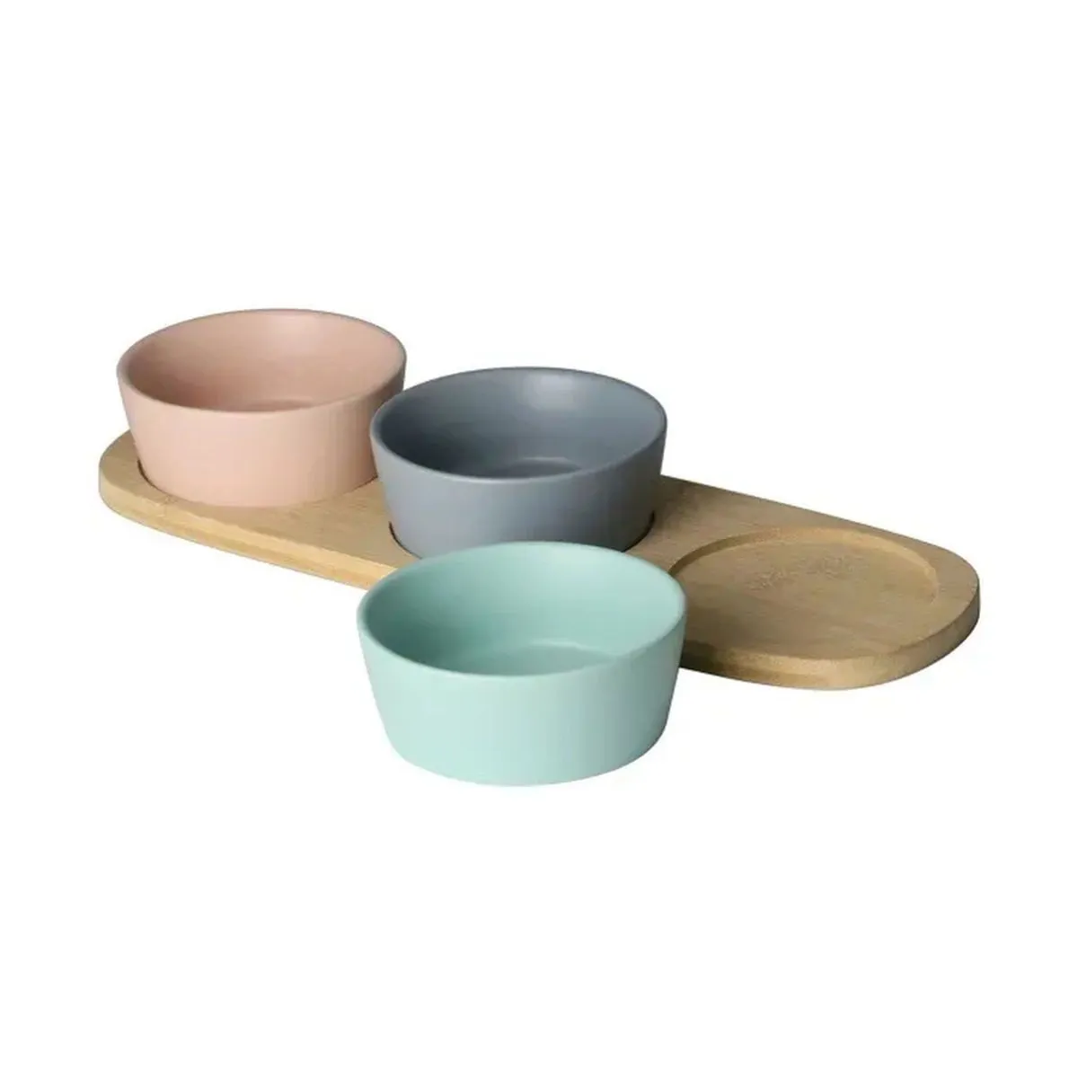 Kit Petisqueira com Bandeja Bambu Lyor 10 cm 3 Peças