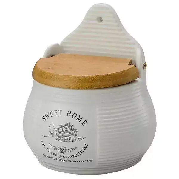 Saleiro de Parede Porcelana com Tampa de Madeira LYOR 8059