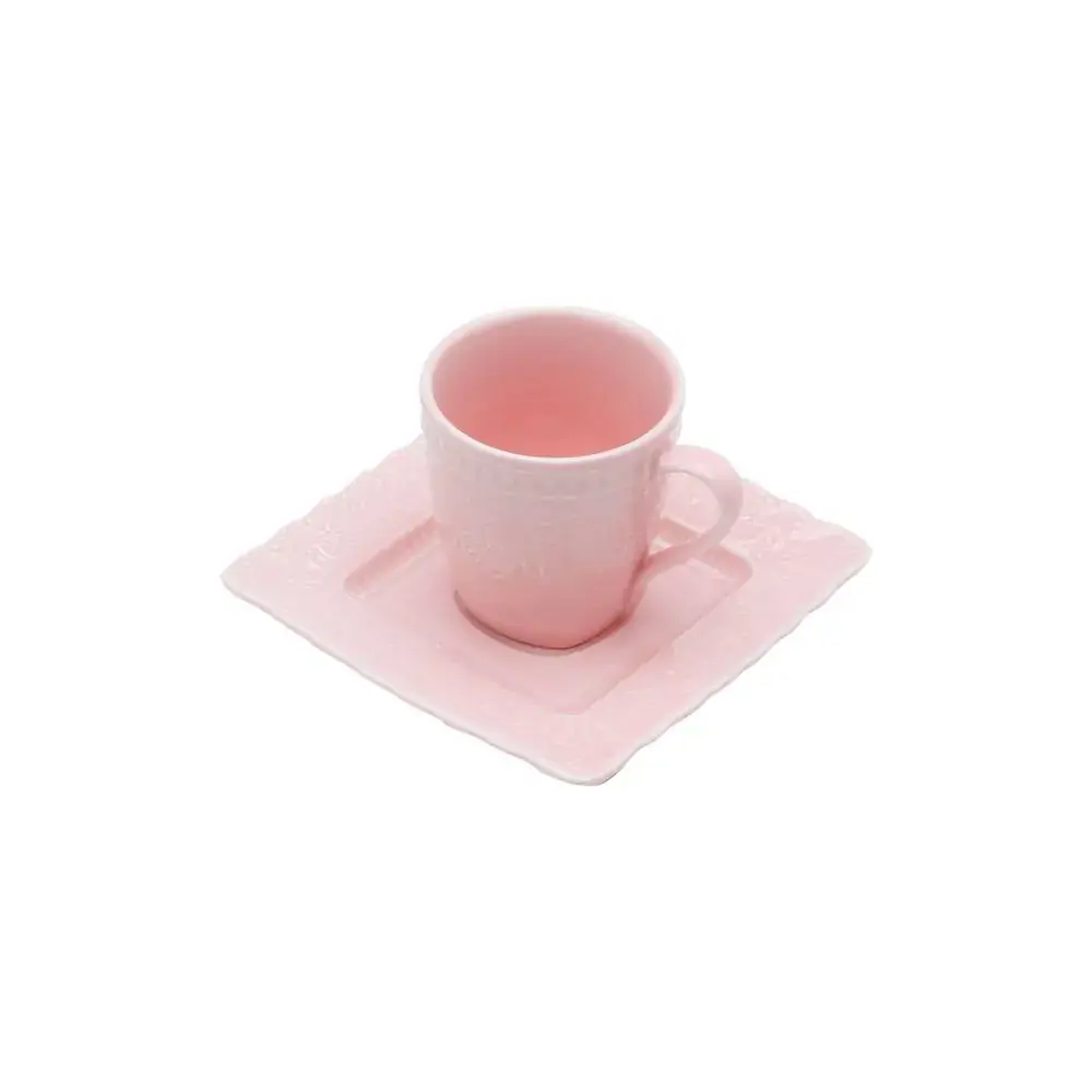 Cj.6 Xicaras P/cafe Lyor 90ml Heart Rosa