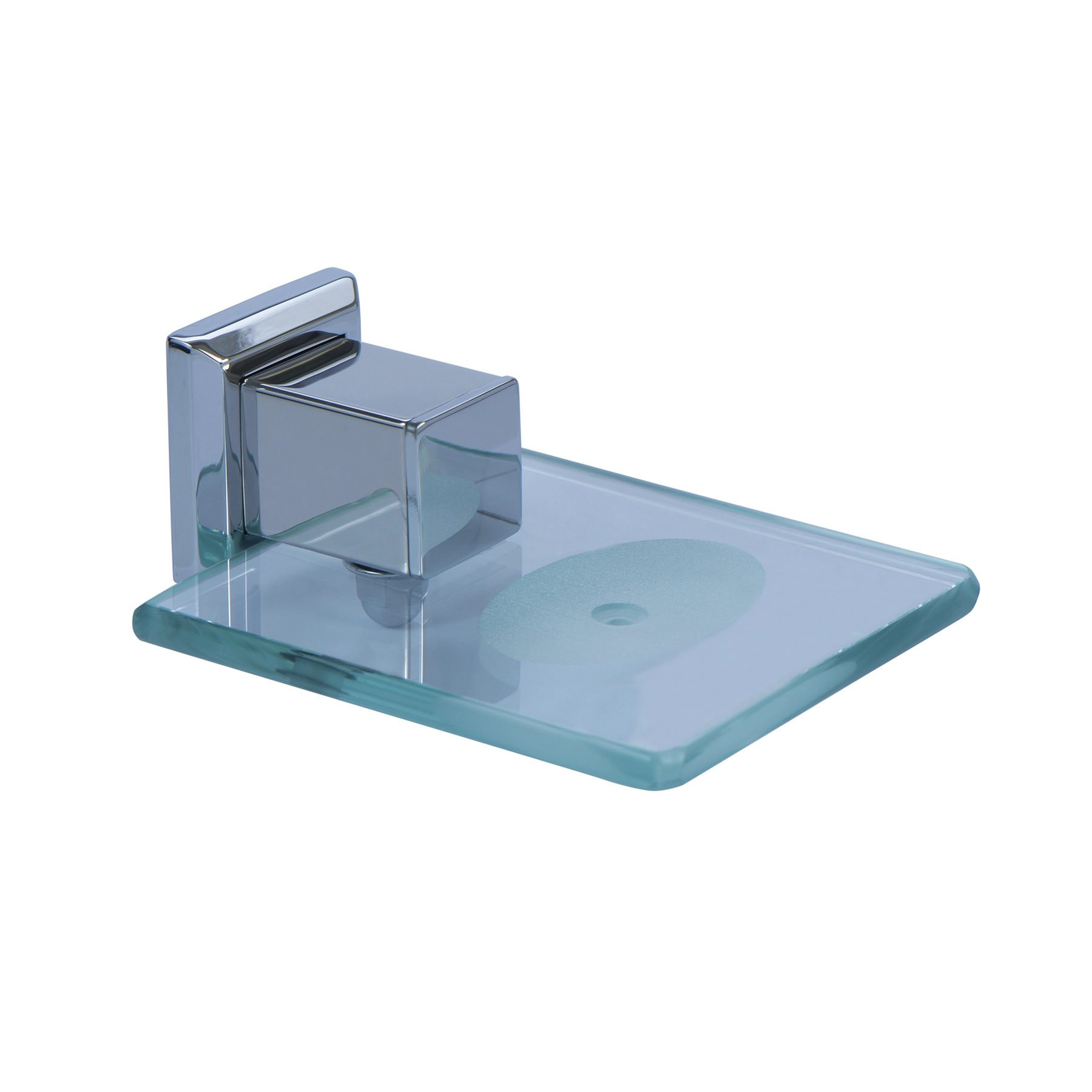 Saboneteira em aço inox polido com vidro incolor PR4021. Linha Premium