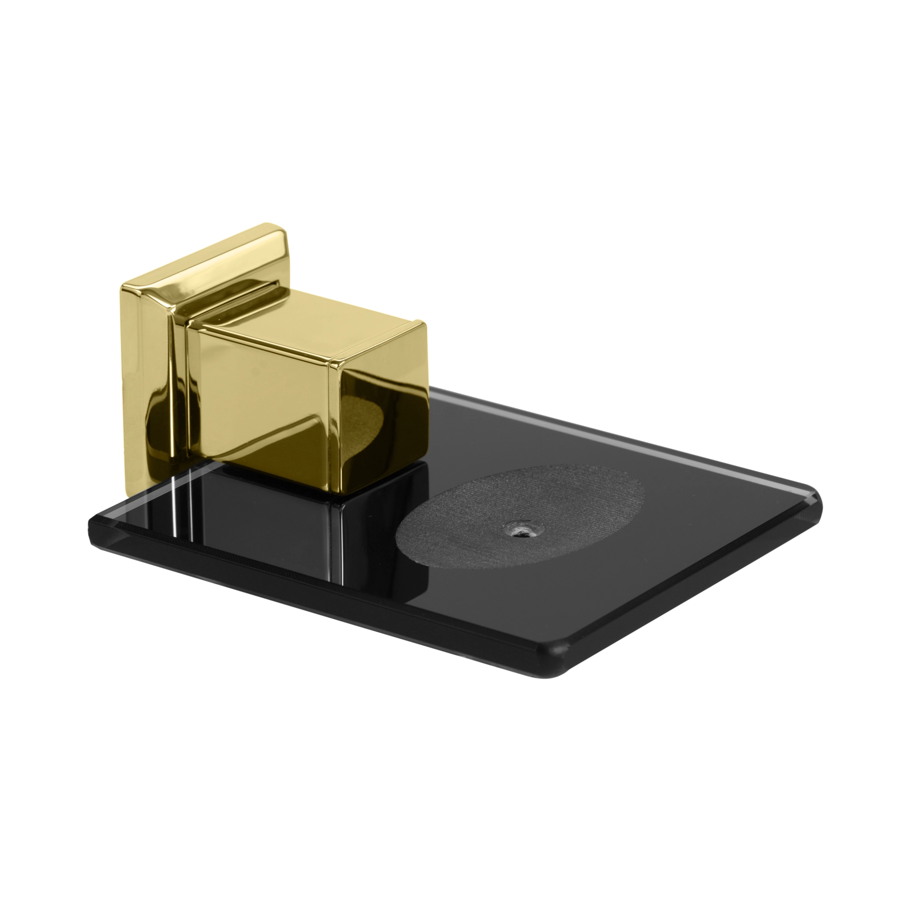 Saboneteira em aço inox dourado com vidro preto GO5020. Linha Gold Ducon Metais