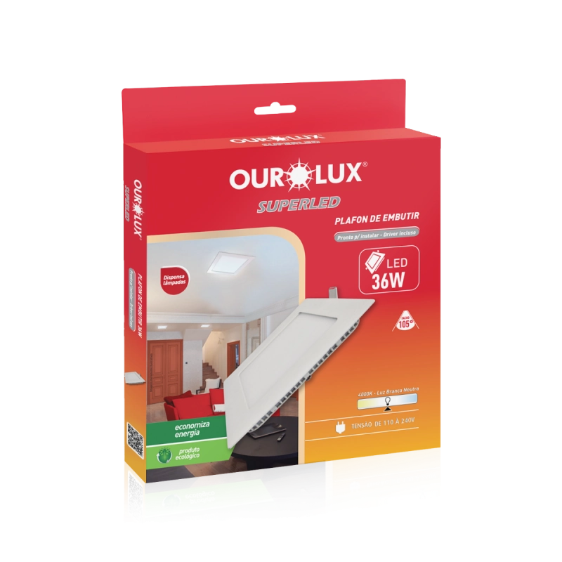 Painel Led Embutir Quadrado 36w 4000k - Ourolux
