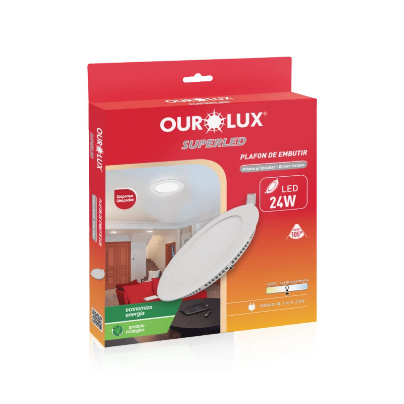 Painel Led Embutir Redondo 24w 4000k - Ourolux