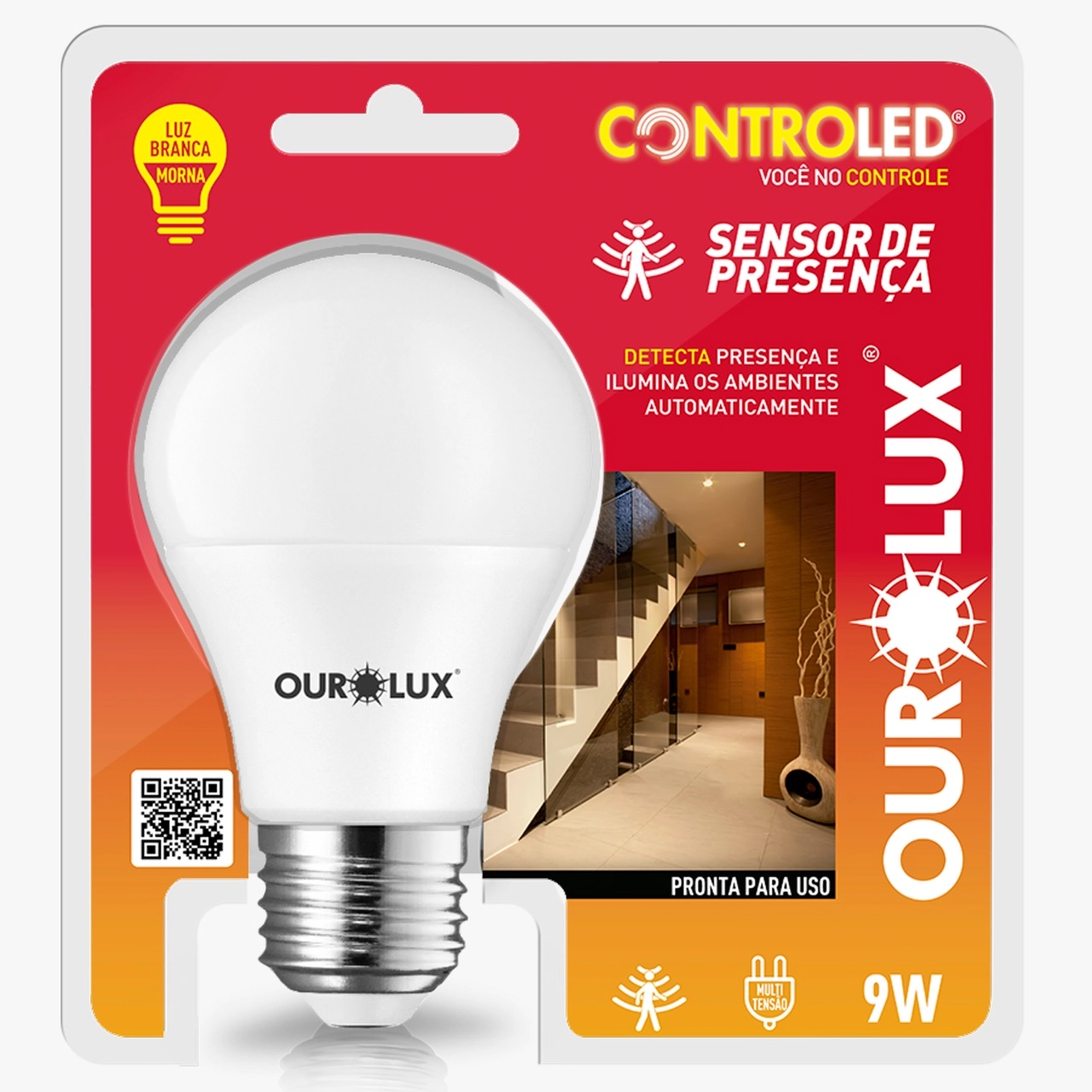 Lampada Ourolux Controled 9w Sensor De Presenca 2700k