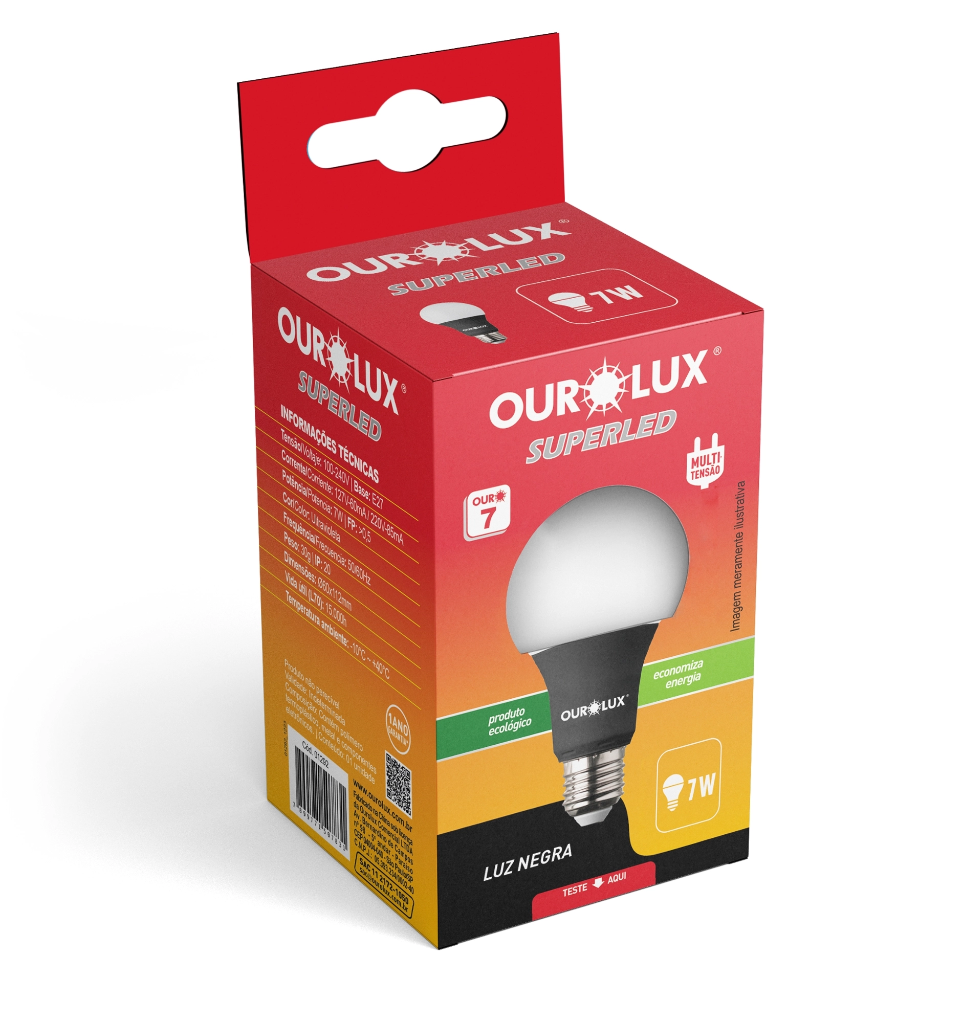 Lampada Ourolux Superled Luz Negra 7w Biv E27