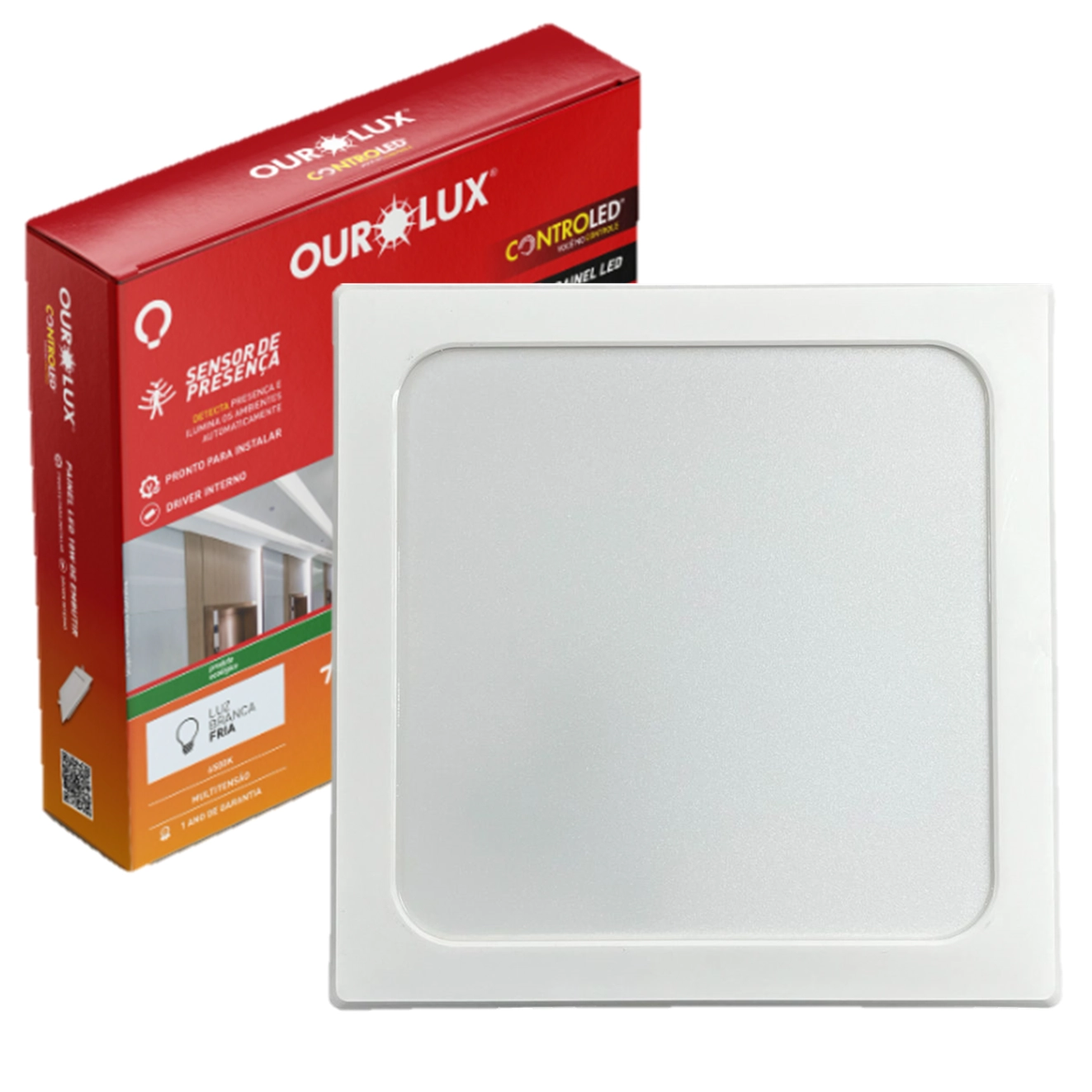 Plafon Quadrado Embutir 18w Com Sensor Presença 6500k