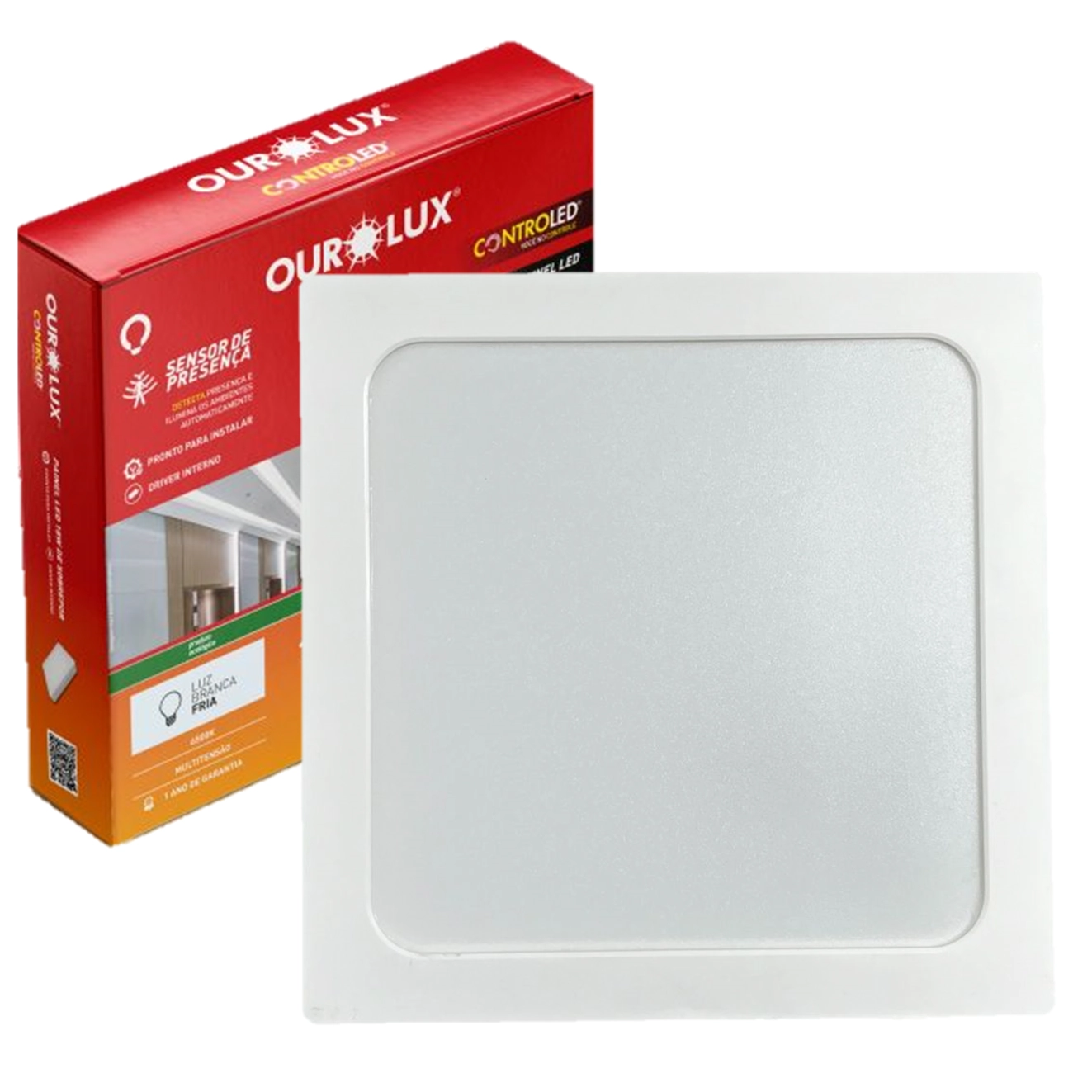 Plafon Quadrado Sobrepor 18w Com Sensor Presença 6500k