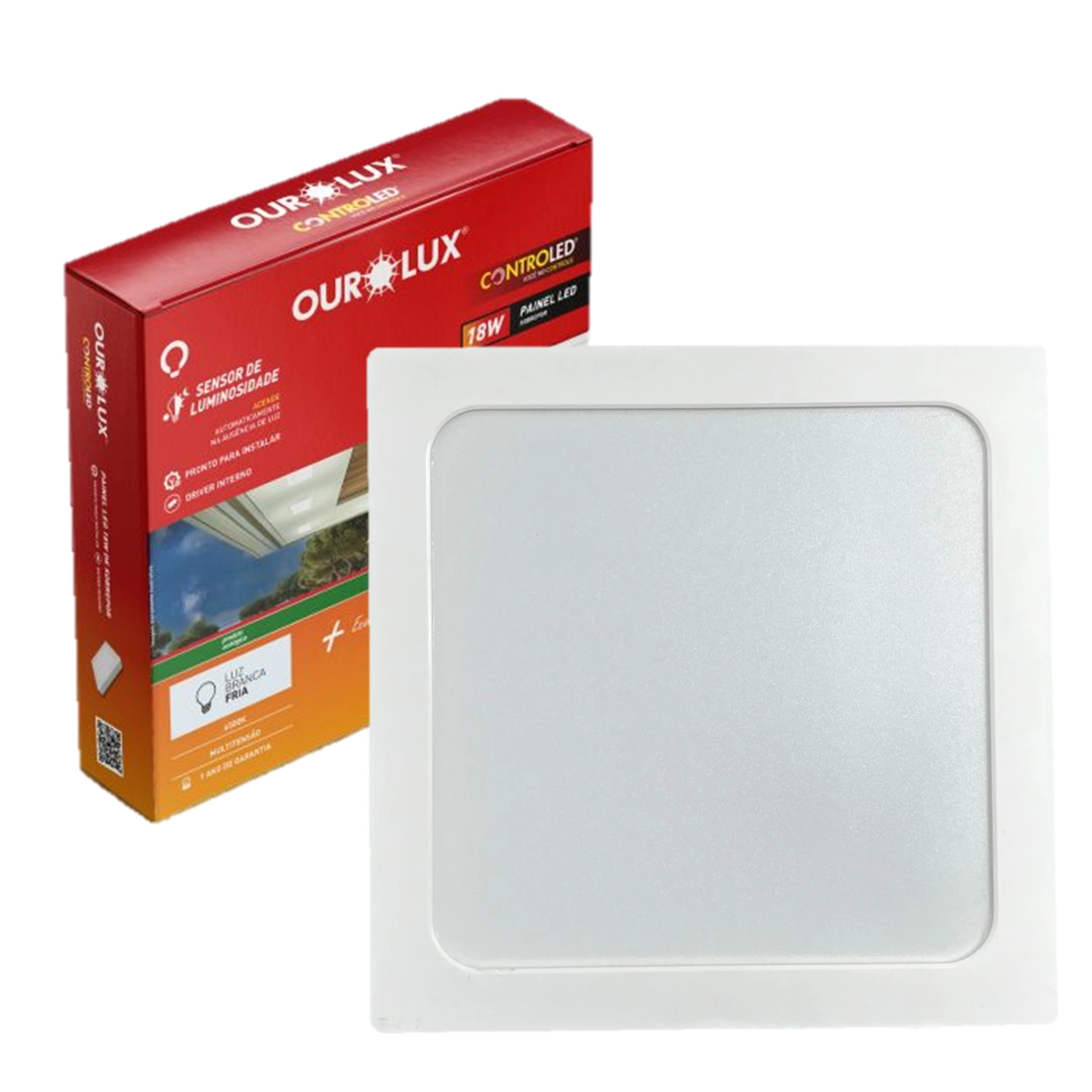 Plafon Quadrado Sobrepor 18w Sensor Luminosidade 6500k
