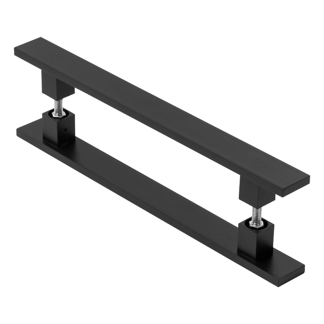 Puxador Duplo Porta Pivotante Madeira Vidro Preto 2 Metro