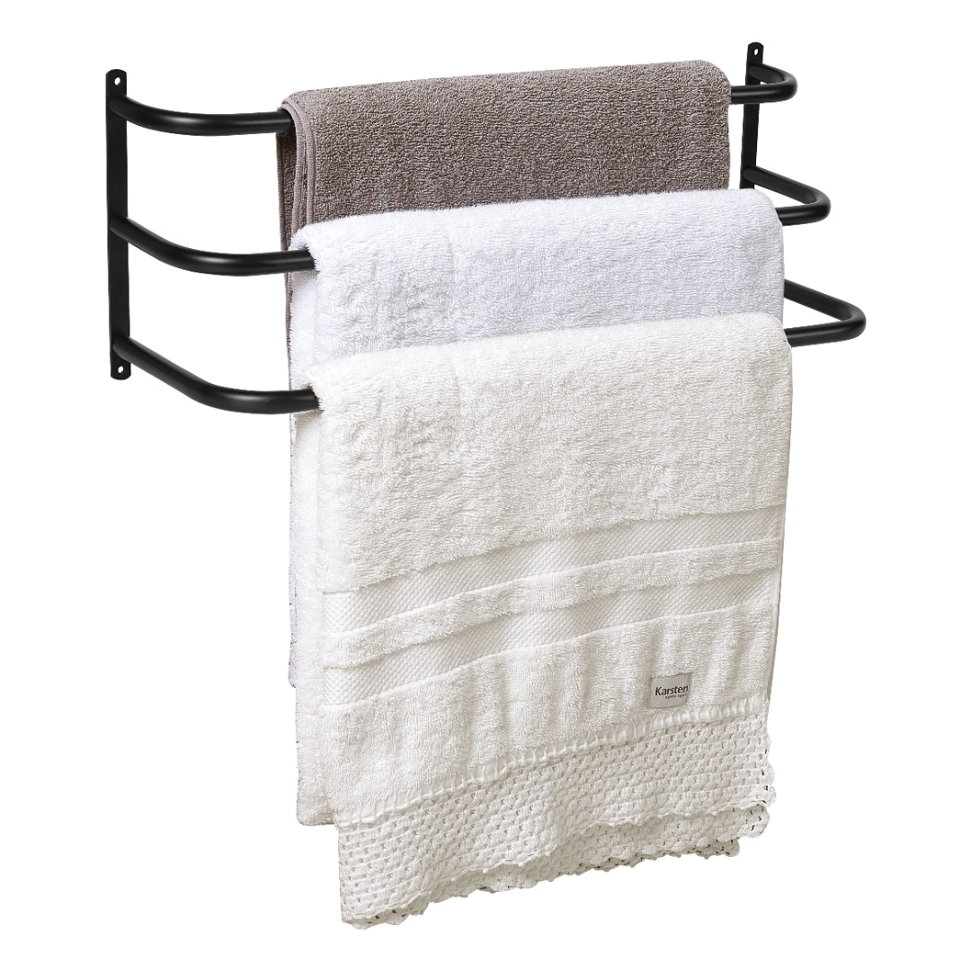 Porta Toalhas Toalheiro Triplo Para Parede Preto Fosco 60cm