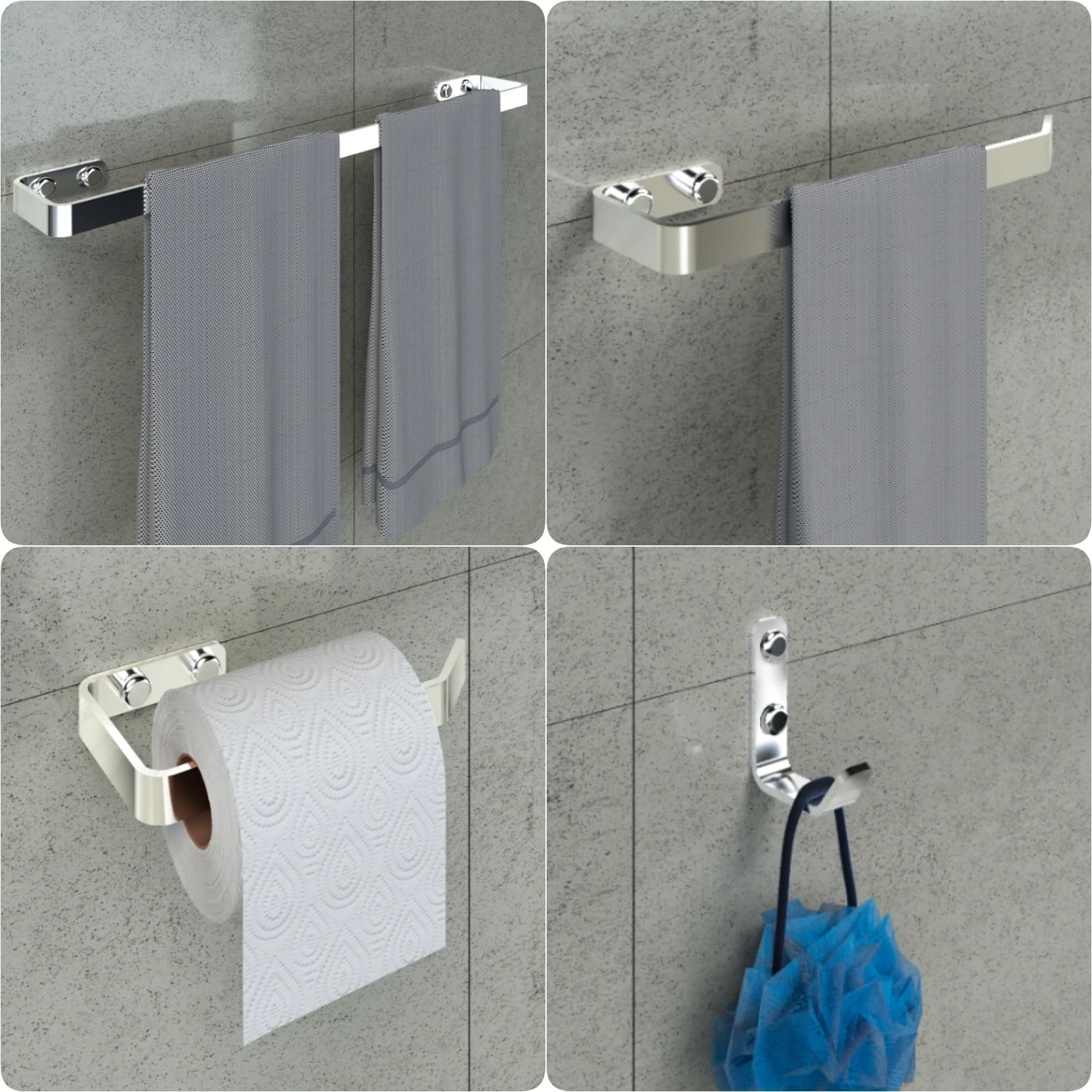 Kit Acessórios Para Banheiro Cromado 4 Peças Plus