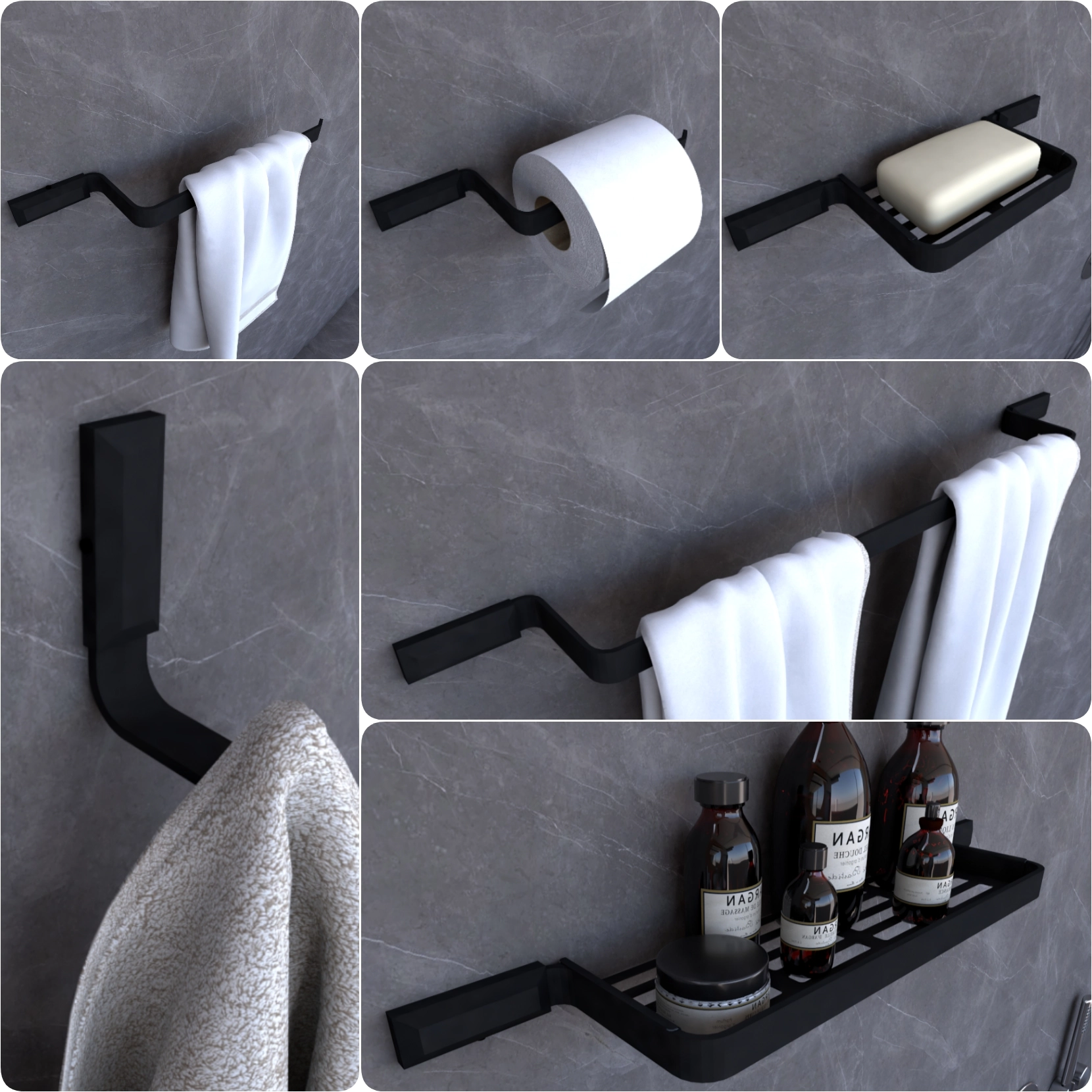 Kit Acessórios Para Banheiro Preto Fosco Empire 6 Peças