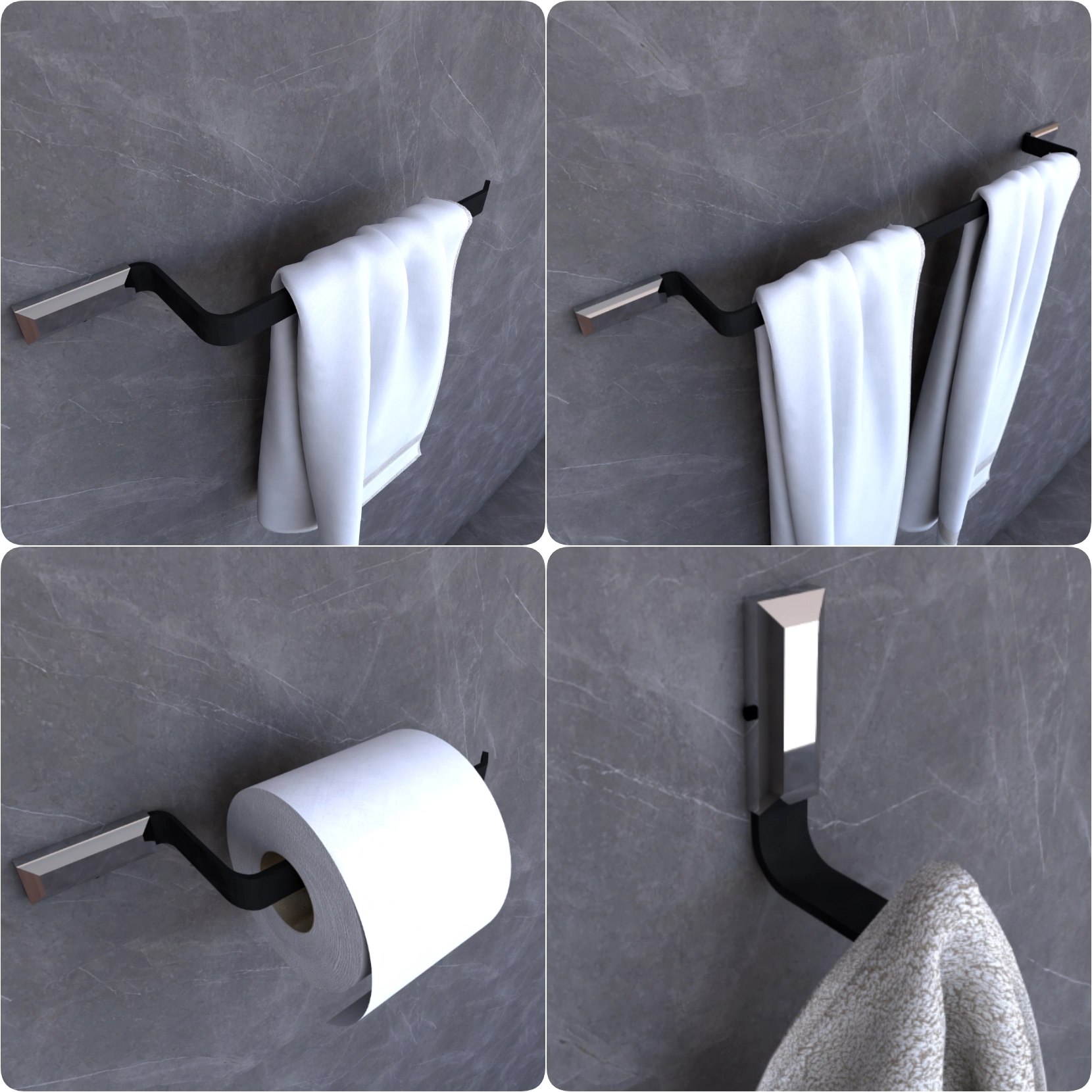 Kit Acessórios Para Banheiro Preto E Cromo Empire 4 Peças