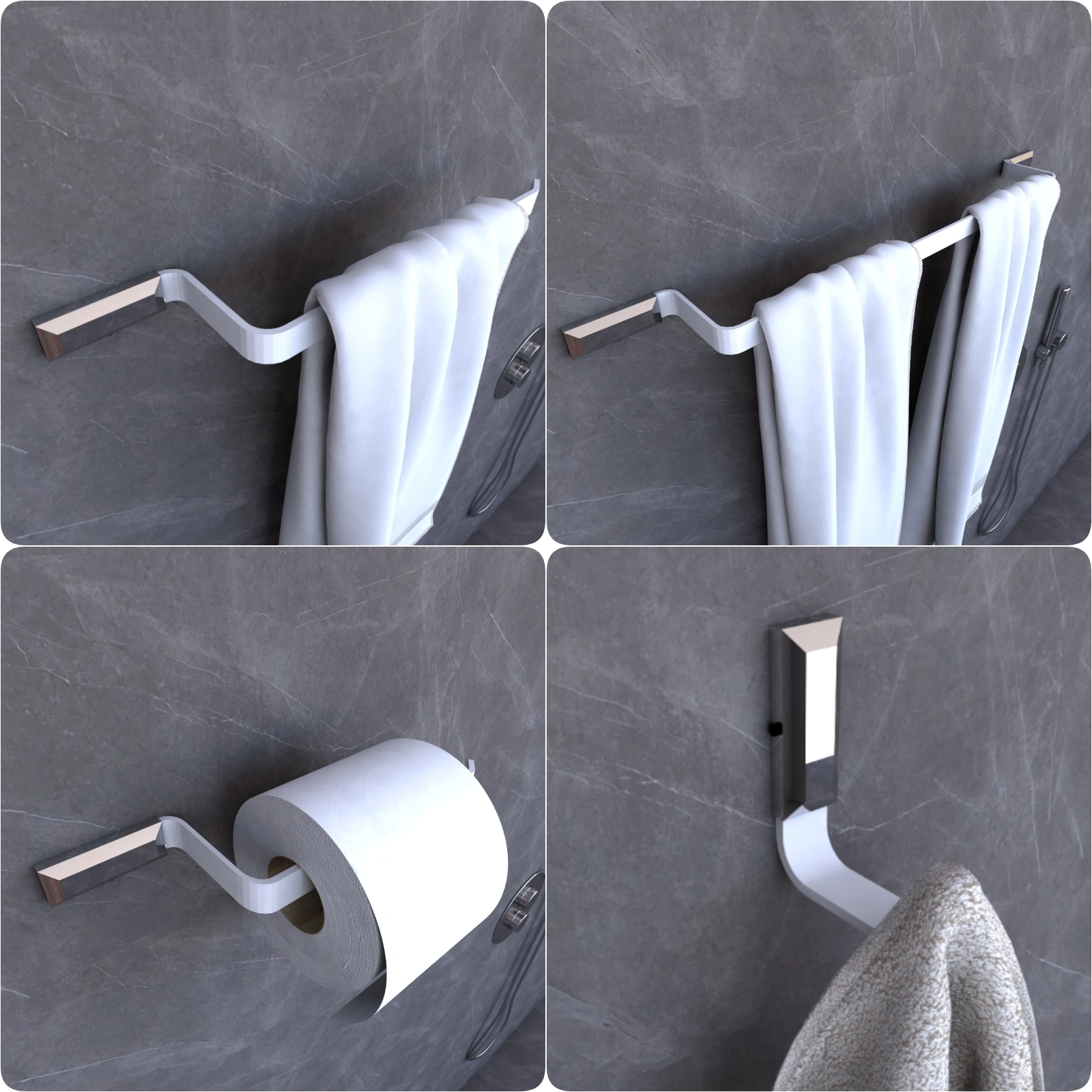 Kit Acessórios Para Banheiro Branco E Cromo Empire 4 Peças