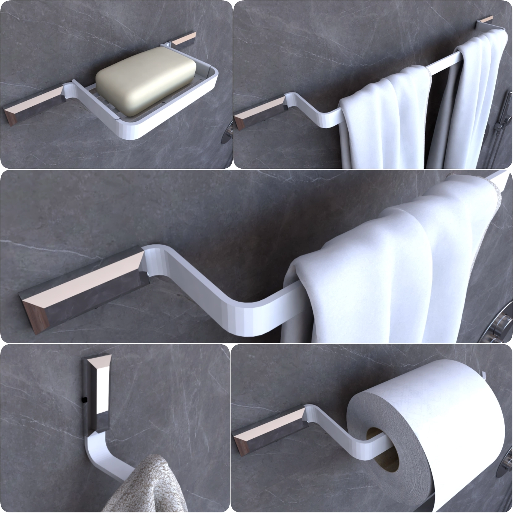 Kit Acessórios Para Banheiro Branco E Cromo Empire 5 Peças