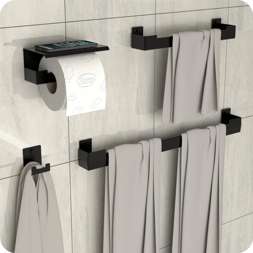 Kit Acessórios Para Banheiro Preto Fosco 4 Peças Elg