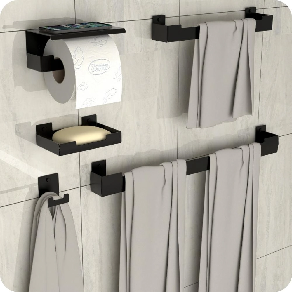 Kit Acessórios Para Banheiro Preto Fosco 5 Peças Elg
