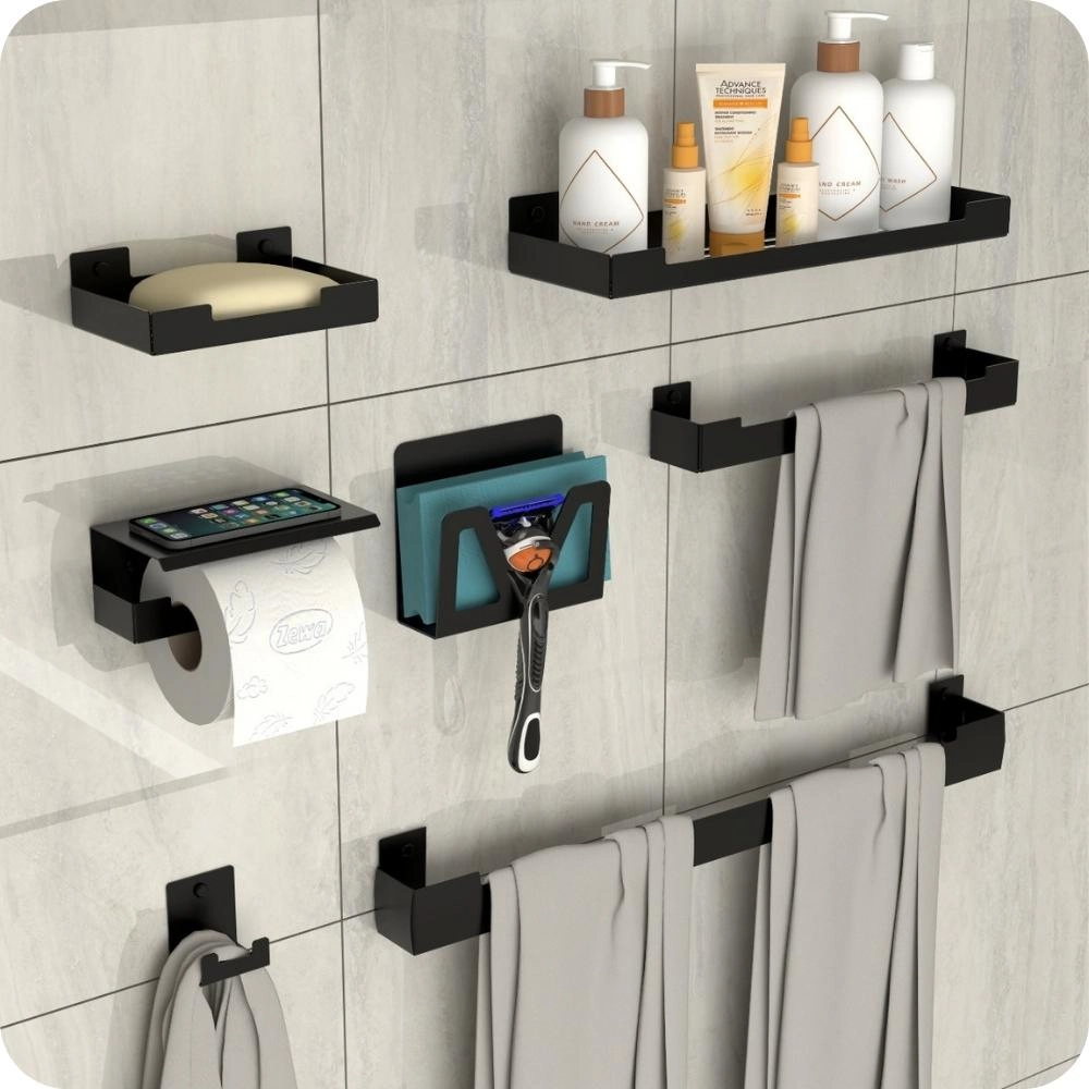 Kit Acessórios Para Banheiro 7 Peças Preto Elg