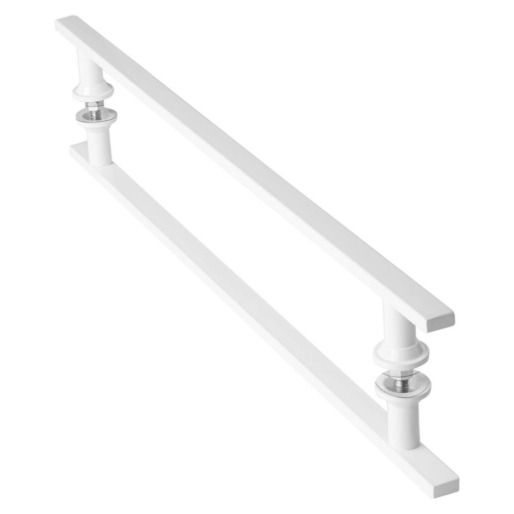 Puxador De Porta Branco Vidro Pivotante Madeira 50cm M.s